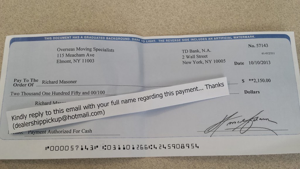 Fake check from a scammer