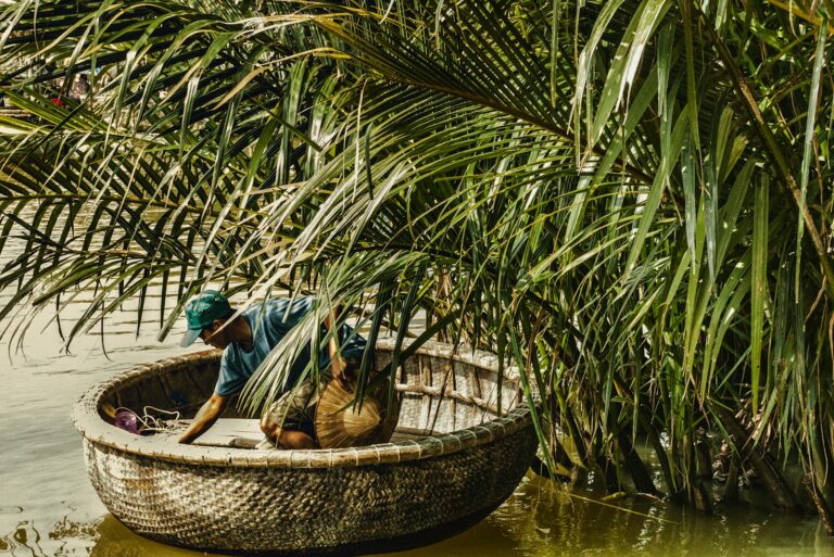 Man in brown wicker basket