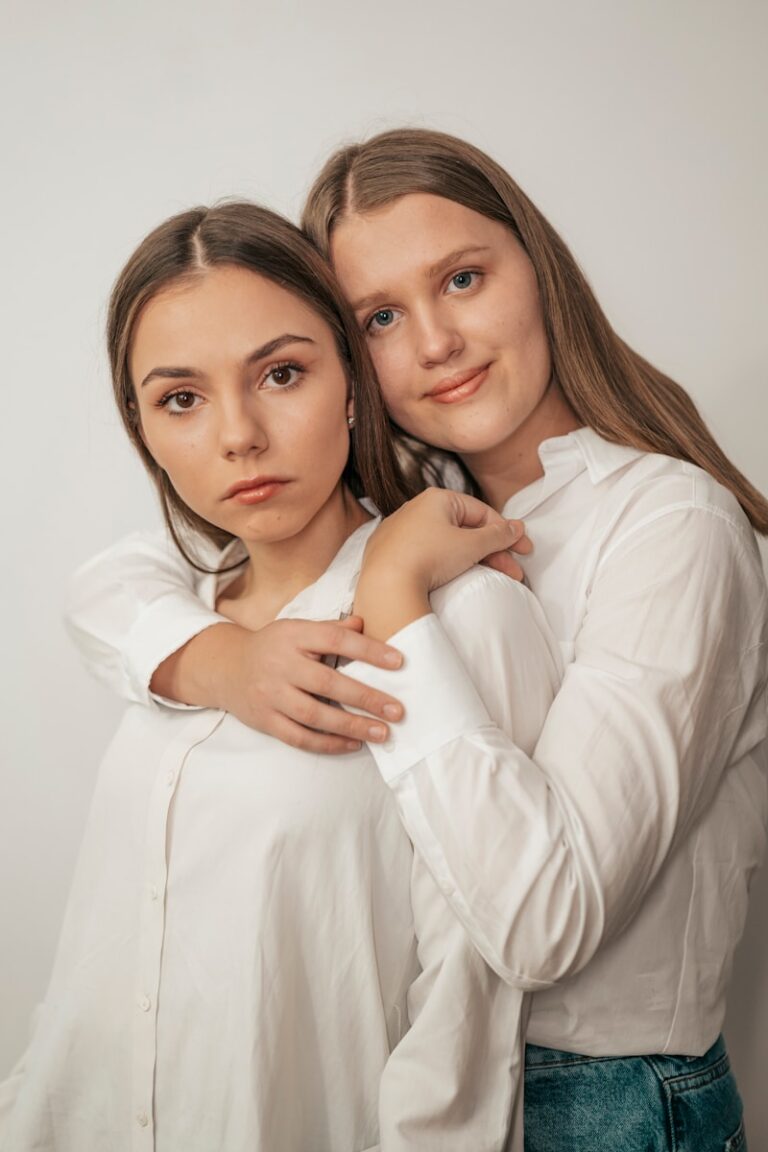 Young girls in white long sleeve shirt