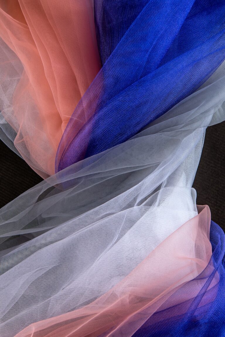 Colorful fabric swirls in an artistic arrangement.